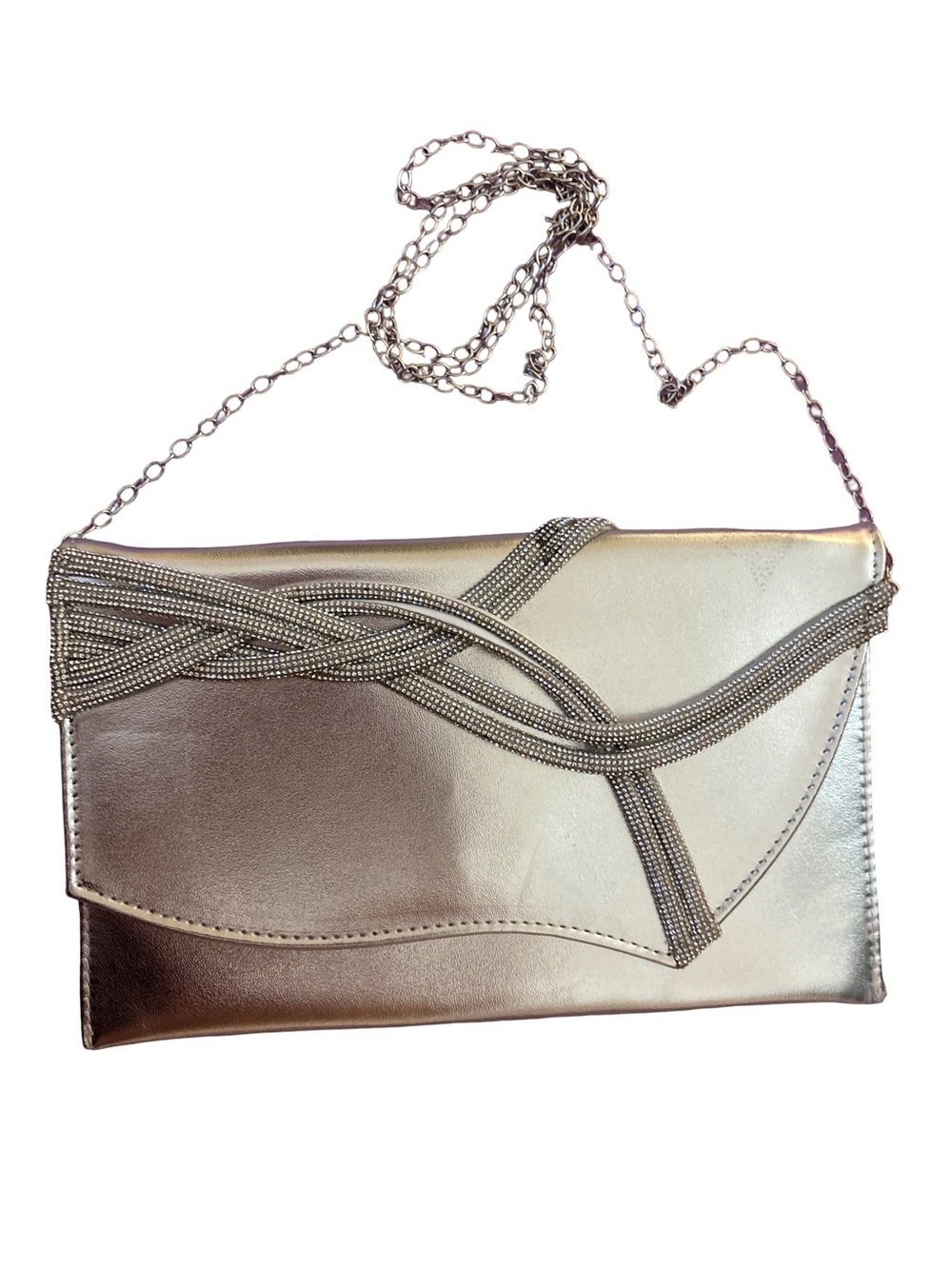 Silver Beaded Evening Clutch with Chain Strap